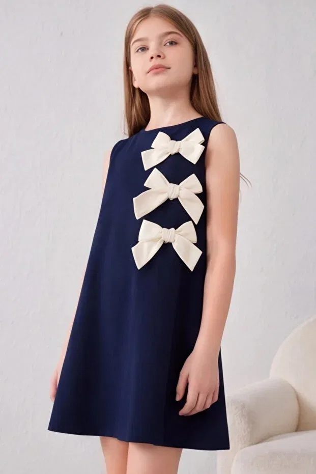 Детское платье для девочек с коротким рукавом Fesshera Kids, Navy Blue — фото 3