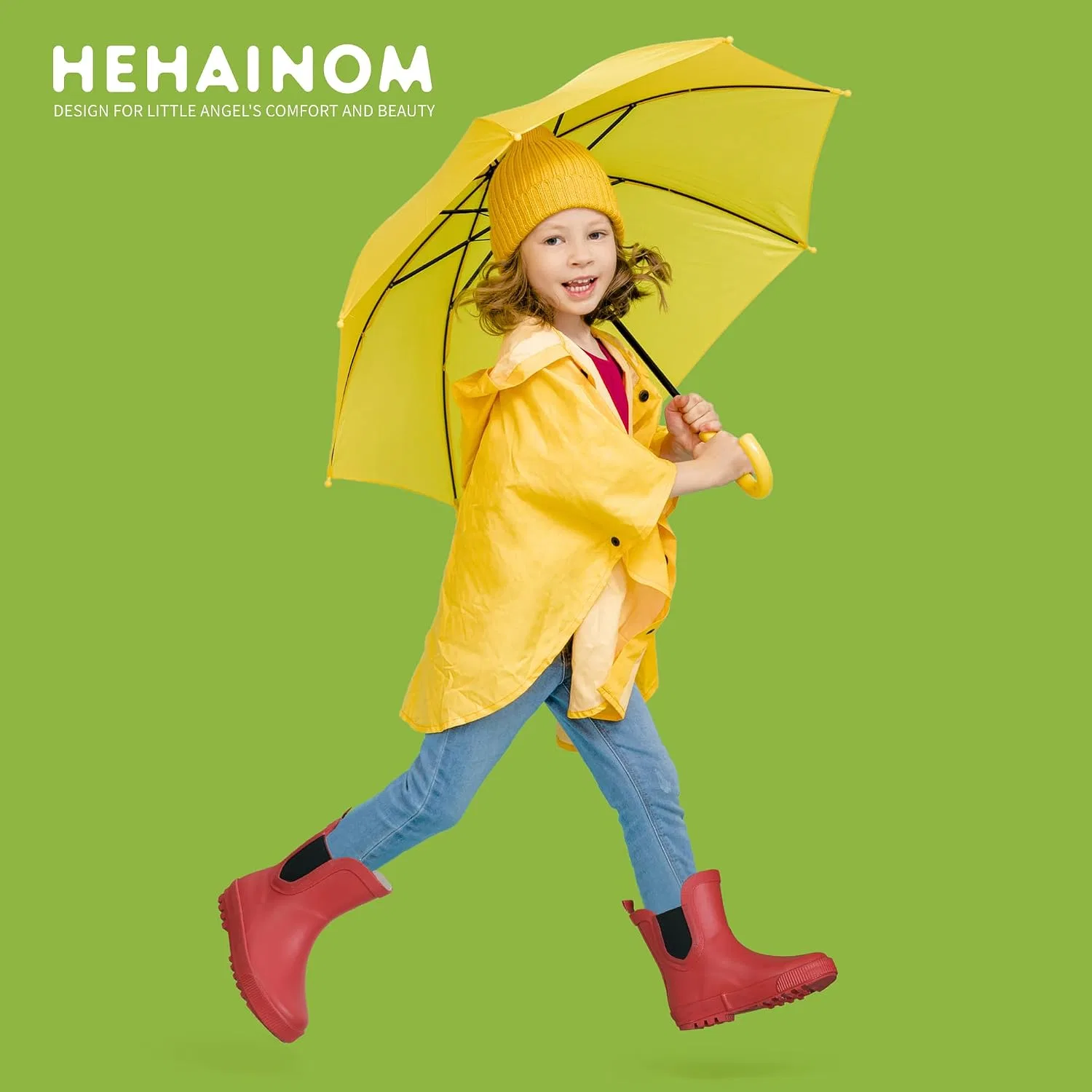 Детские резиновые сапоги для девочек и мальчиков с принтом Hehainom, Red — фото 3