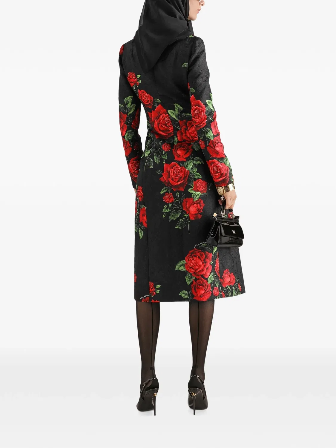 Парчовое пальто с цветочным принтом Dolce & Gabbana, черный — фото 3