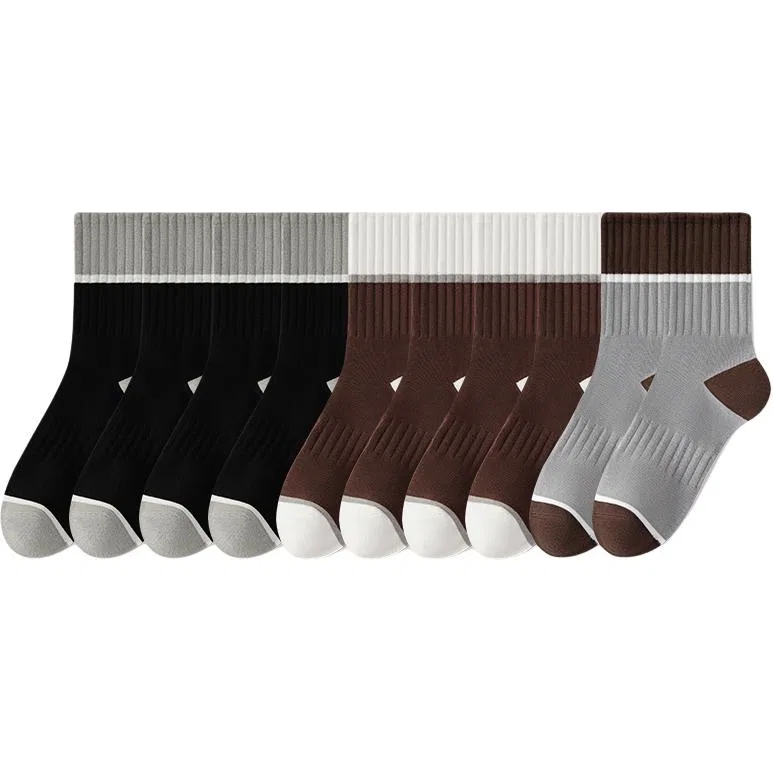 Детские носки хлопковые Cotton Gene, 10 пар, 4 Black + 4 Dark Coffee + 2 Light Gray