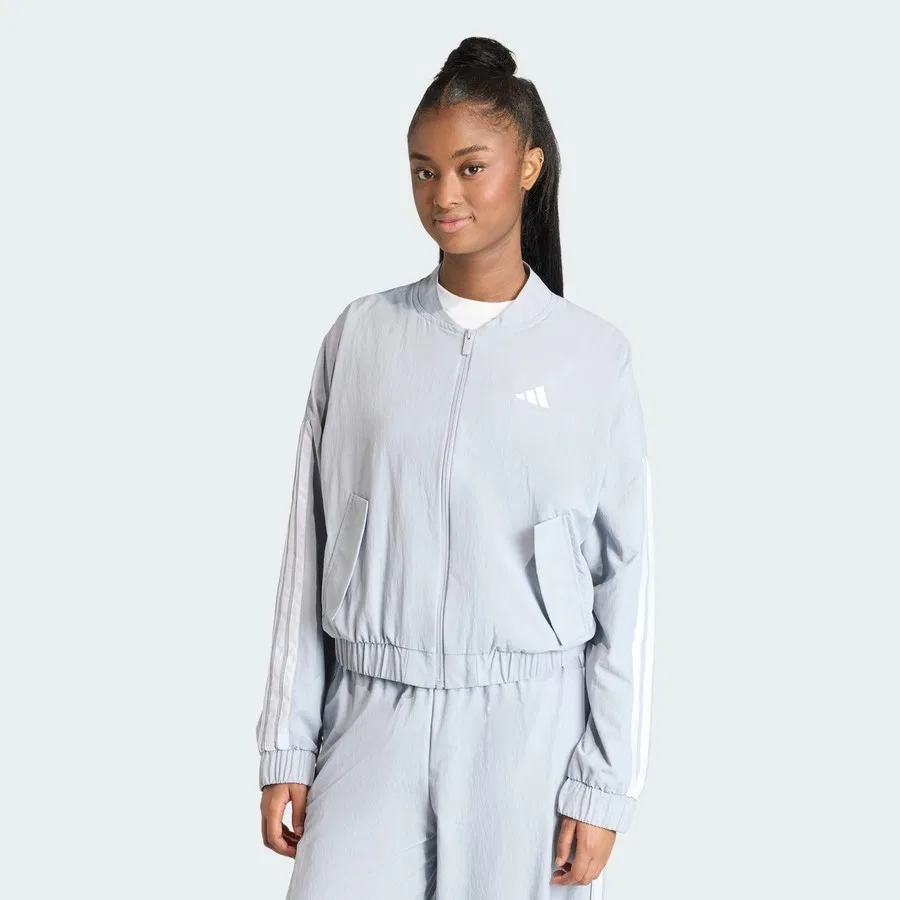 Куртка-бомбер с длинным рукавом Sportswear Essentials 3-Stripes Lifestyle adidas, Серебристо-белый