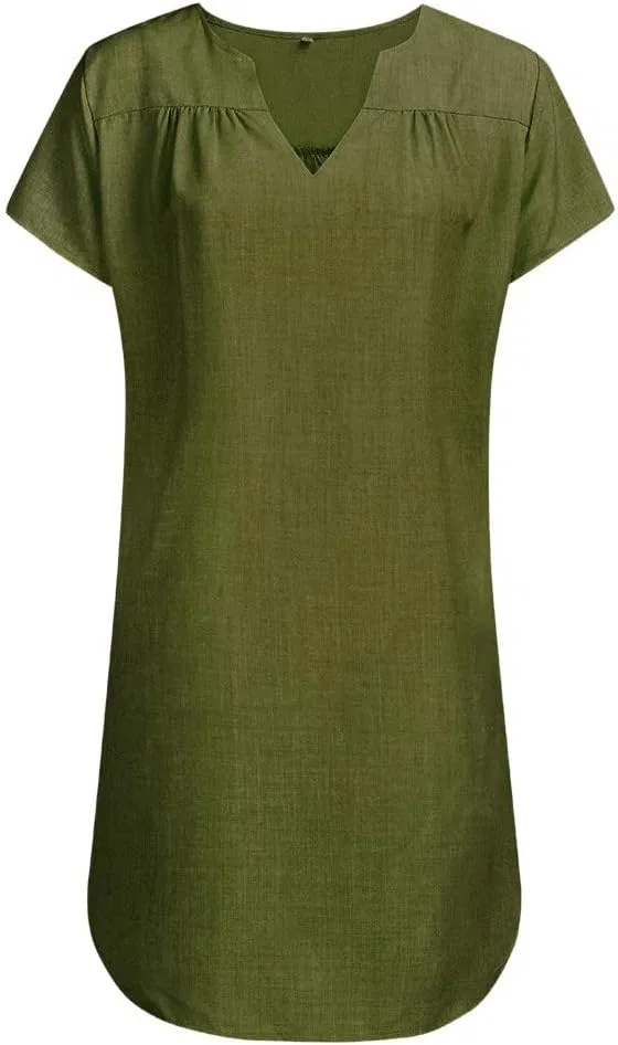 Женское летнее платье-футболка V-образный вырез Casual, Green — фото 3