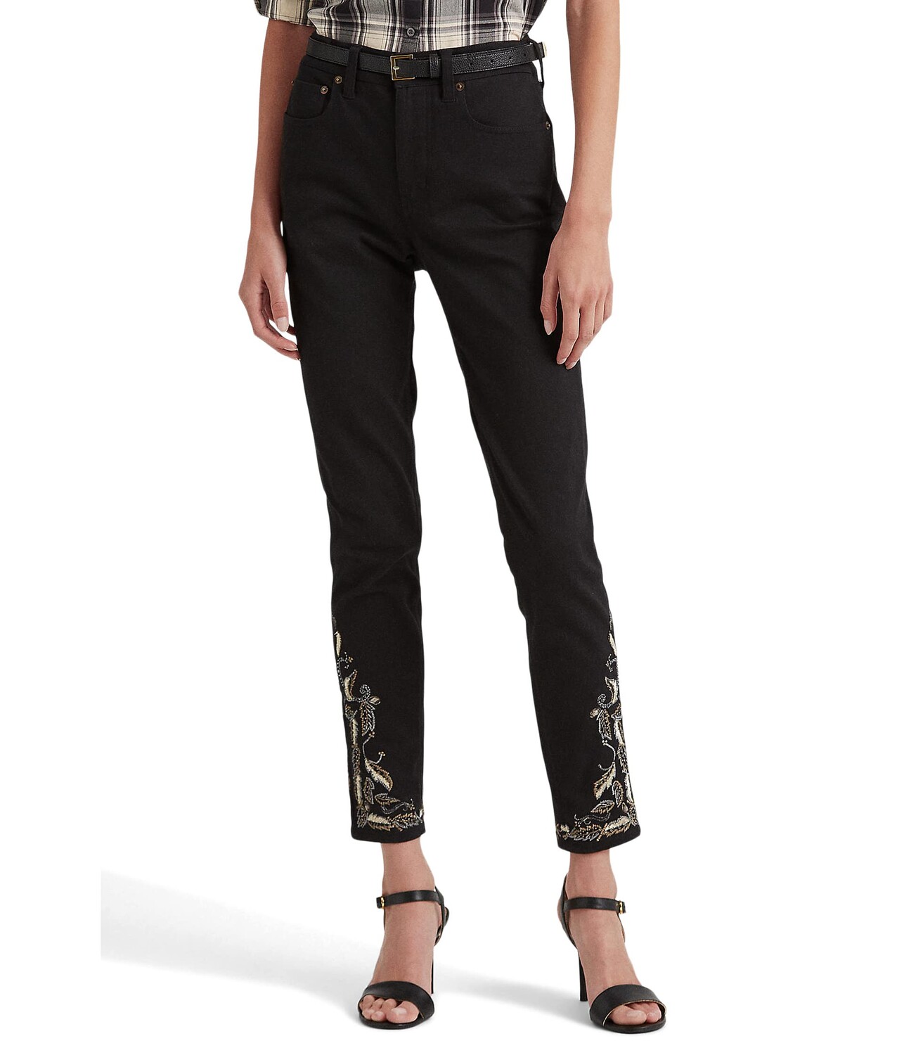 

Джинсы LAUREN Ralph Lauren, Embroidered High-Rise Skinny Ankle Jeans in Black Wash