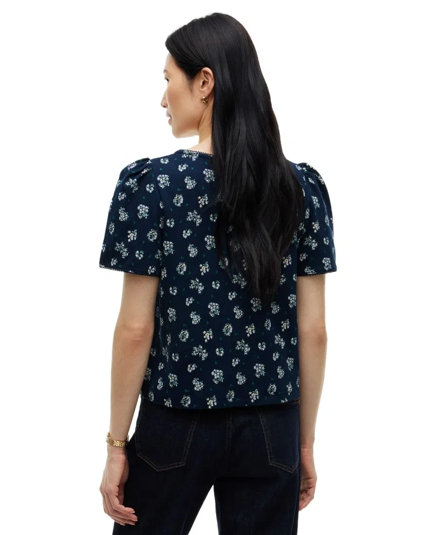 Топ с принтом, с контрастной отделкой и короткими рукавами-фонариками Tommy Hilfiger, Traditional Floral Dark Blue — фото 4
