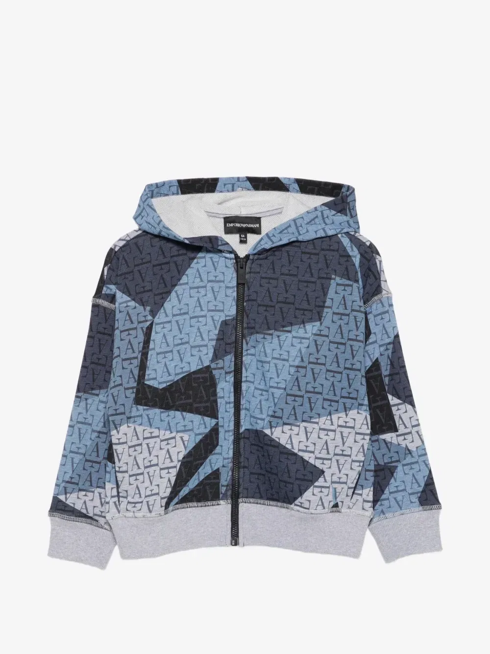 Толстовка на молнии с монограммным принтом Emporio Armani Kids, синий