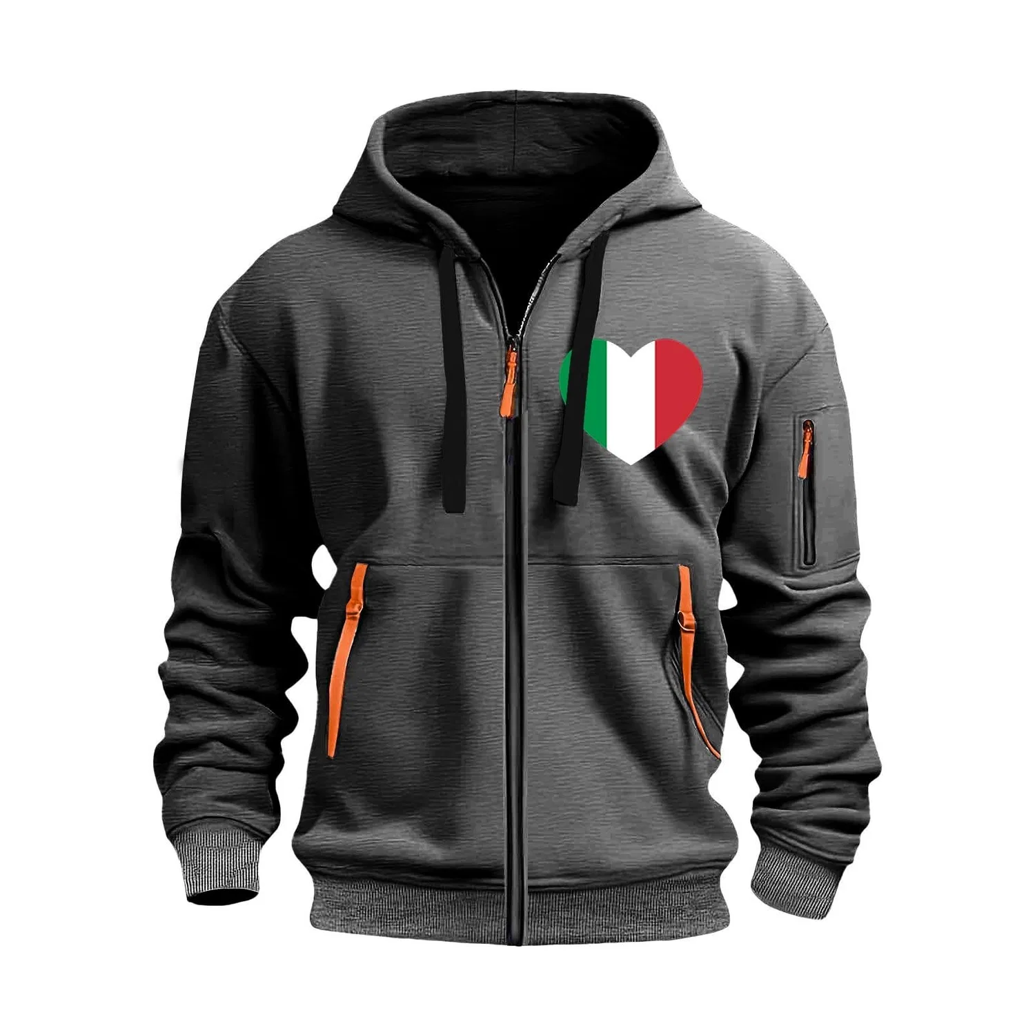 Мужской худи с капюшоном и принтом итальянского флага, Z01-grigio Scuro Uomo Quarter Zip Felpa Con Cappuccio — фото 3