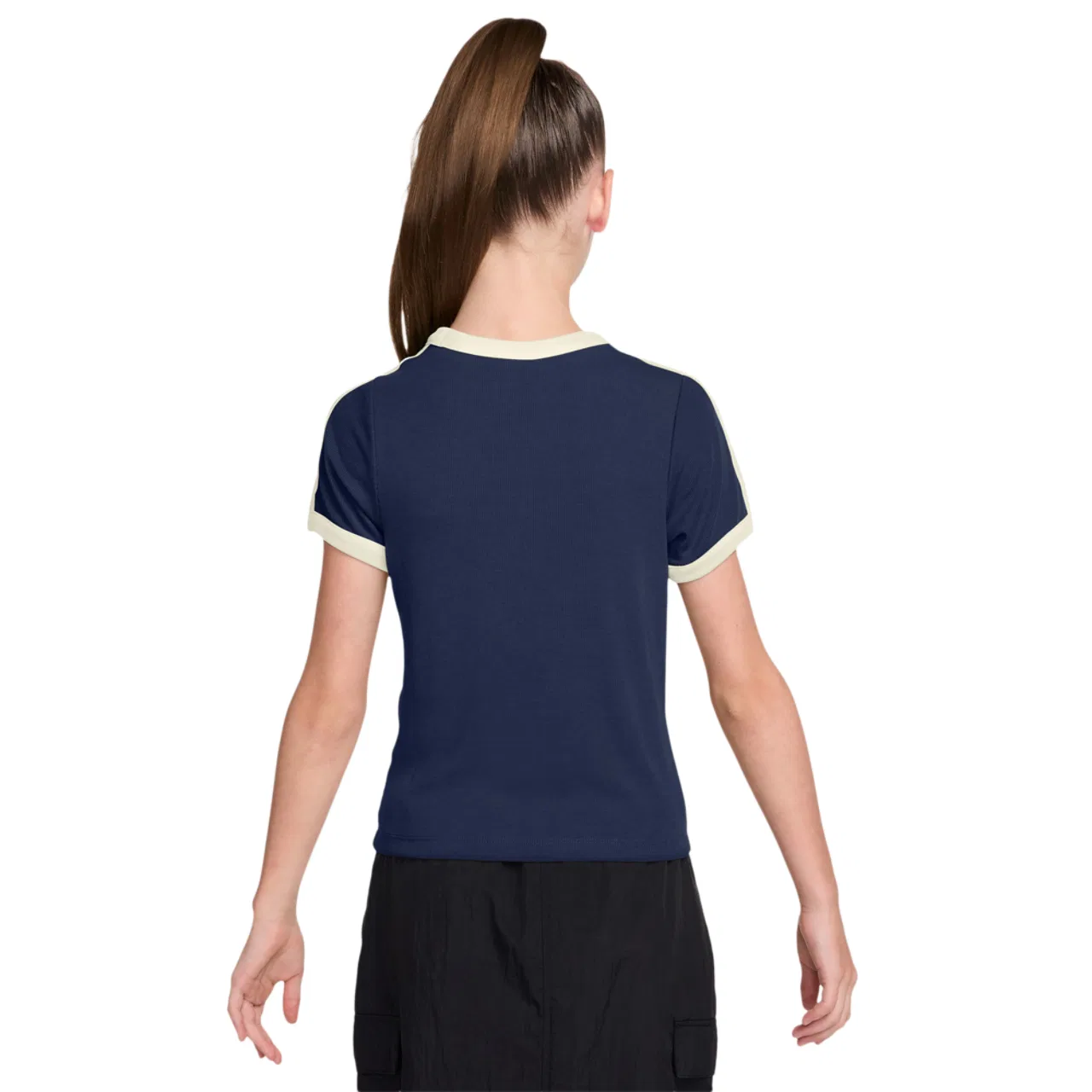 Футболка для девочек Nike NSW Short Sleeve Rip Top, цвет Beige/Navy — фото 2