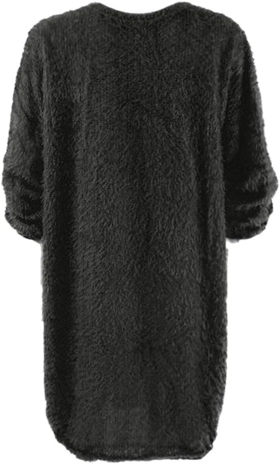 Женское мини-платье с длинным рукавом из флока, Black