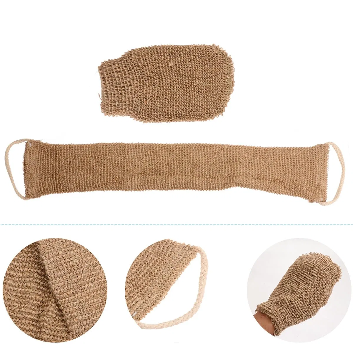 Мочалка для тела с глубоким очищением, двусторонняя, DIYEAH, 2 шт, 60x11x0.5 см, Коричневый — фото 4