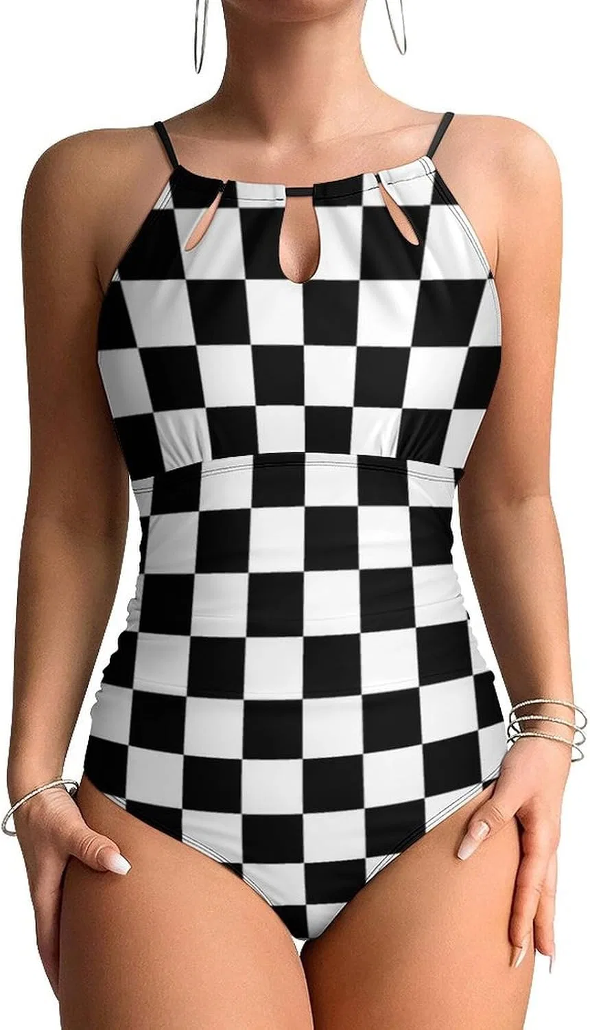 Женский слитный купальник с змеиным принтом, Black/White
