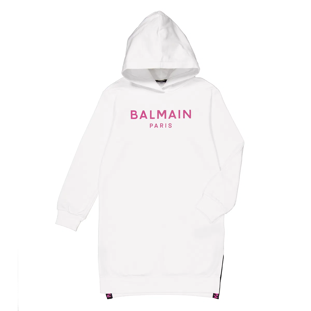 Платье с капюшоном и вышивкой Girls Logo Embroidered Hooded Dress Balmain, White