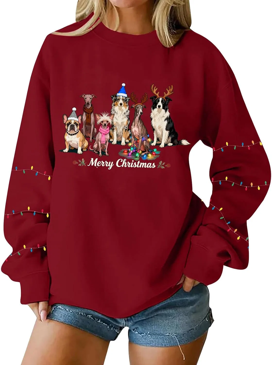 Женский свитшот с принтом Christmas Dog, винный
