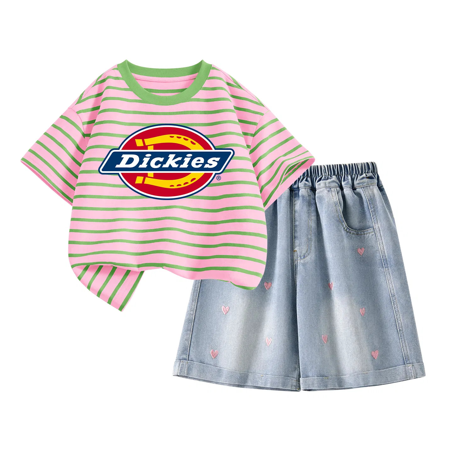 Детские шорты джинсовые с вышивкой сердца Sweet Pink Dickies, Denim Blue