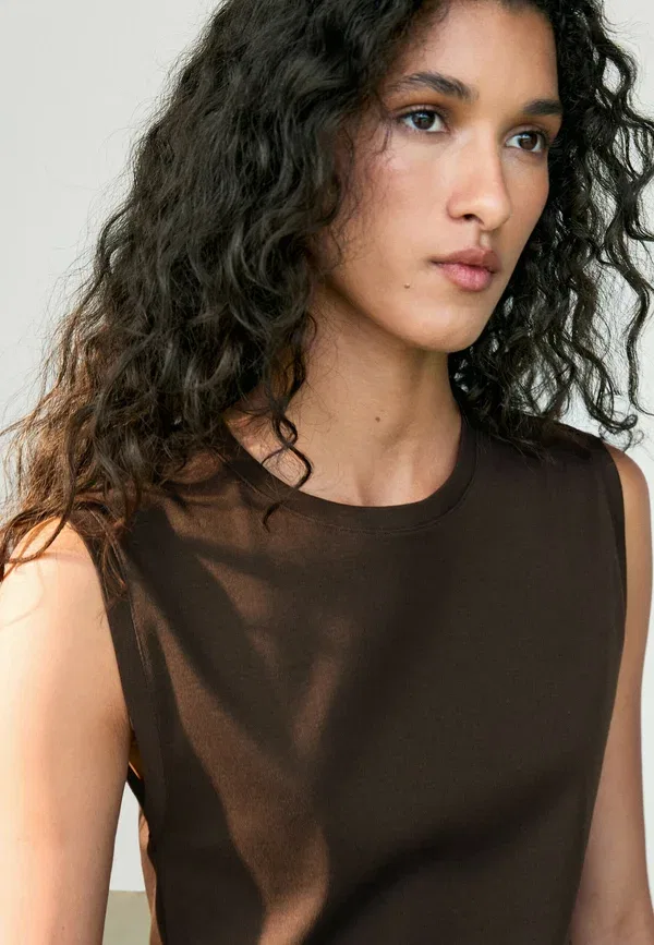 Топ хлопковый Jersey Massimo Dutti, темно-коричневый — фото 3