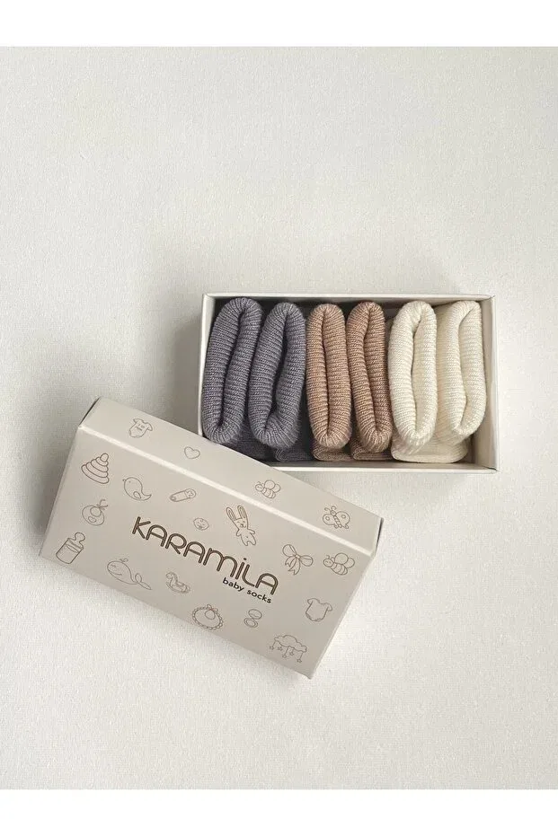 Детский набор носков для новорожденных из бамбука Karamila, Mink Gray Cream — фото 4