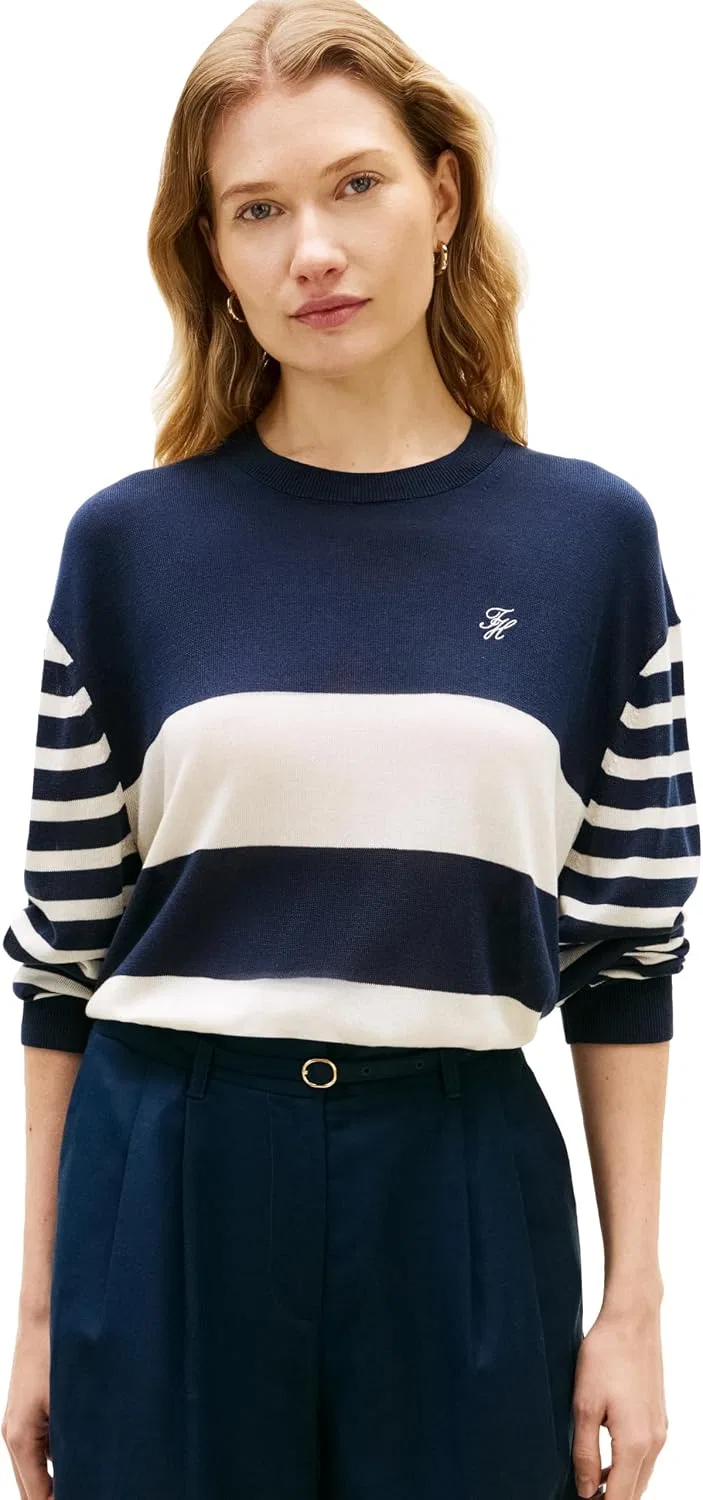 Женский пуловер с цветовым блоком Tommy Hilfiger, Big Bright Stripe Dark Night Navy / Calico