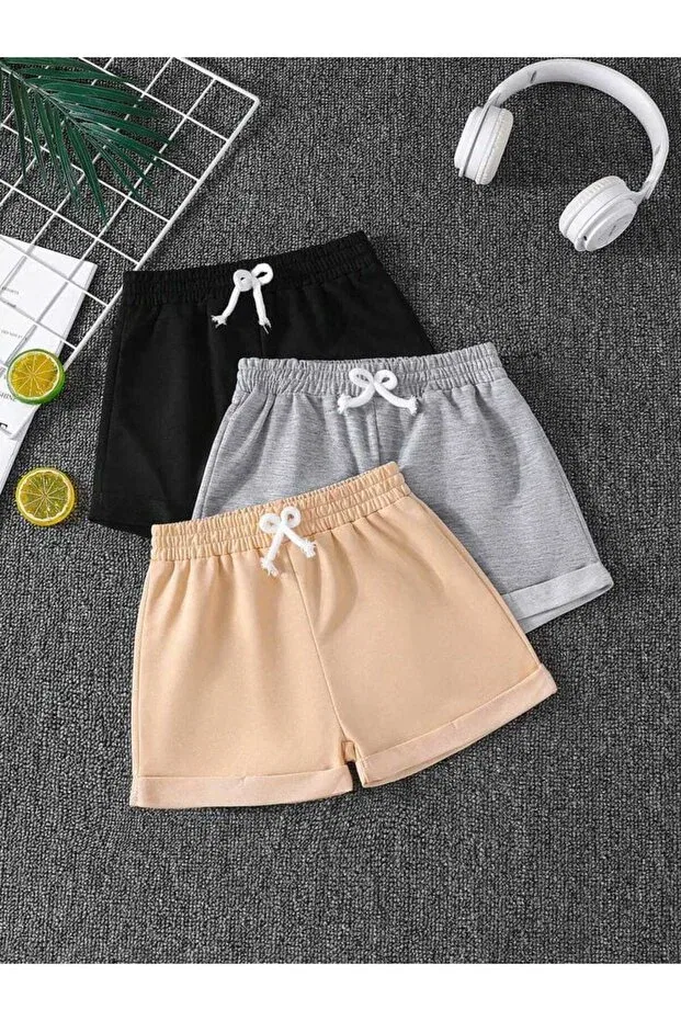 Детские шорты для девочек хлопковые Vestir Bien, Black Gray Beige