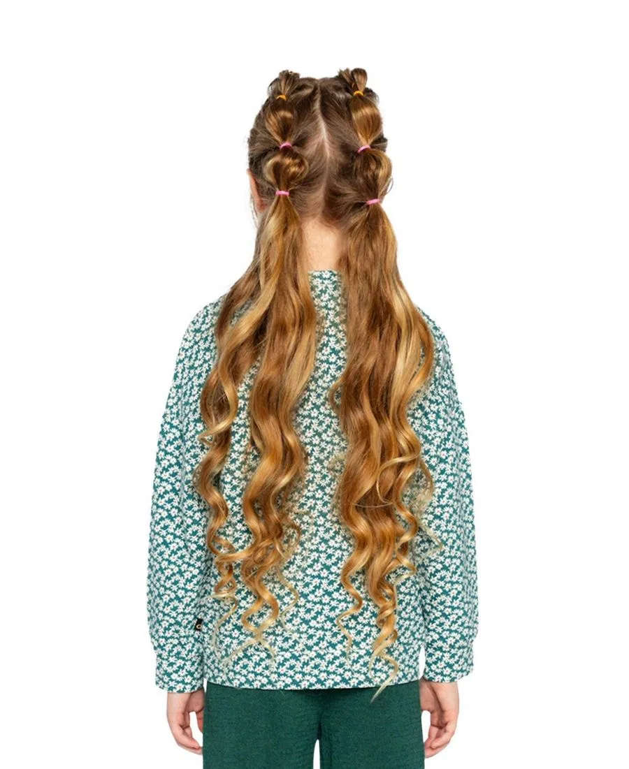 Футболка с длинным рукавом с цветочным принтом Frosted Strawberry Deux par Deux, Green Floral Print — фото 4