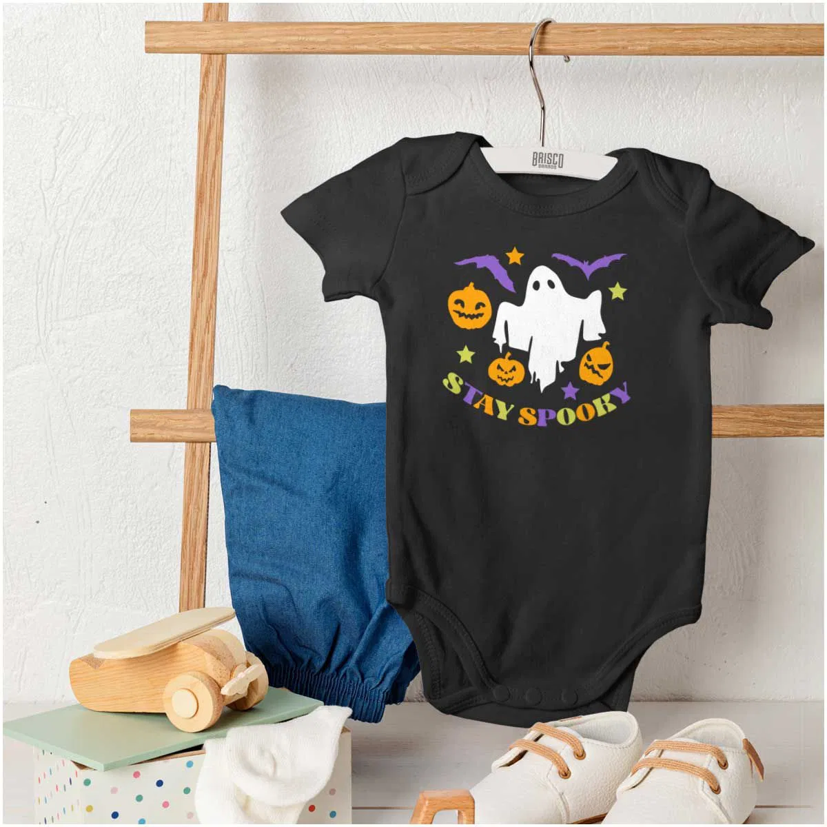 Детское боди-комбинезон для мальчиков с принтом Halloween Ghost Pumpkins Brisco Brands, Black — фото 4