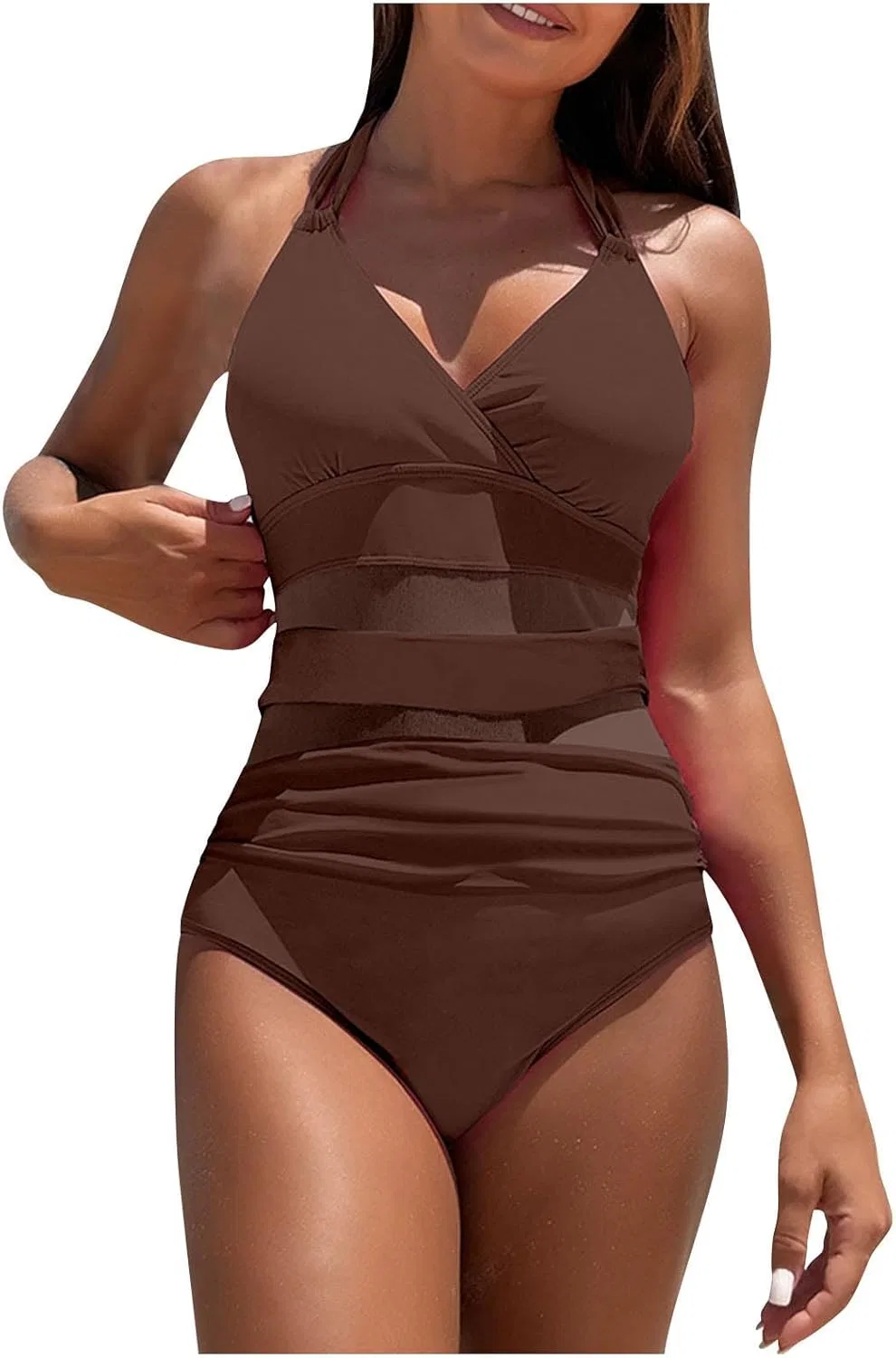 Женский цельный купальник с завышенной талией Push Up, Brown