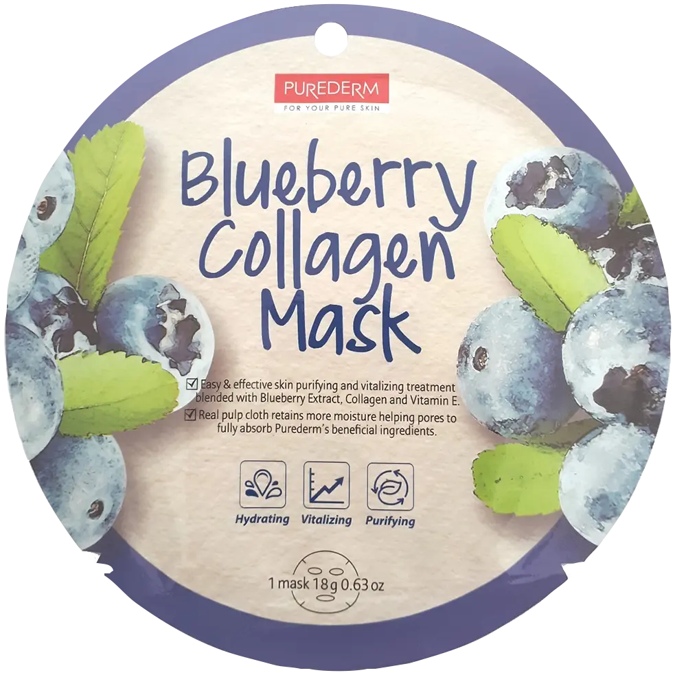 

Purederm Blueberry Collagen очищающая и укрепляющая коллагеновая маска для лица с черникой, 1 шт.