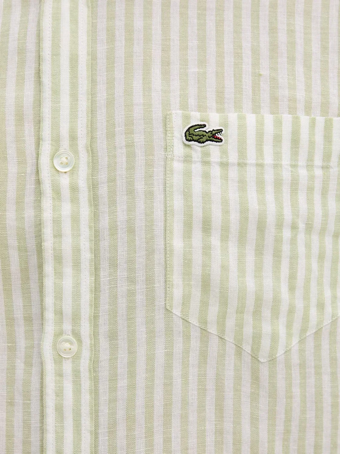 Рубашка льняная с коротким рукавом, зеленая Lacoste, зеленый — фото 4
