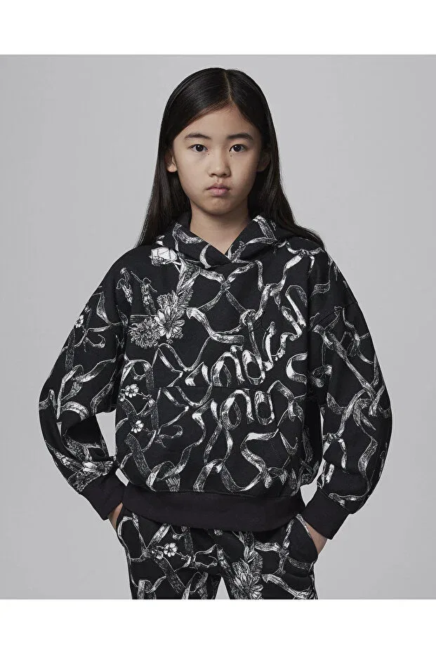 Детское худи для девочек с принтом Nike Jordan WJ Brkln Ln Flc Aop Po Hoodie, G0T