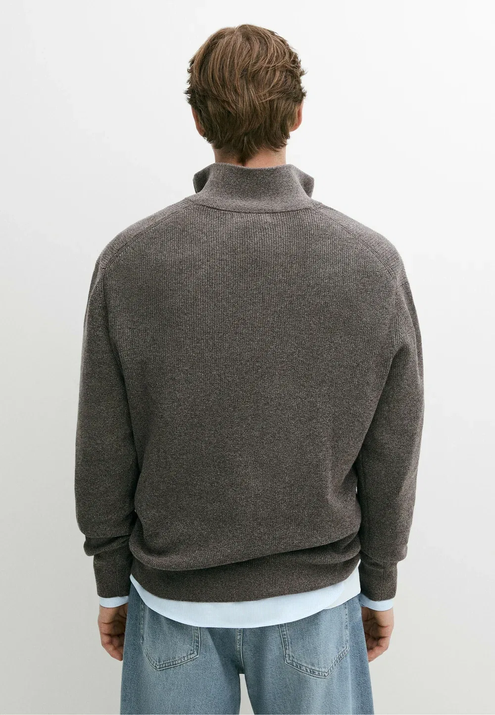 Вязаный свитер с высоким воротником и застежкой-молнией Massimo Dutti, Light Brown — фото 3