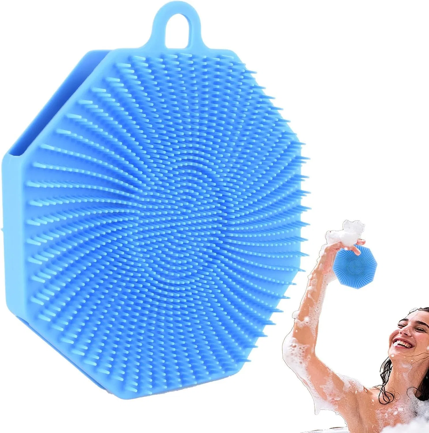 Силиконовая скраб-мочалка для тела, двухсторонняя, Generisch, 1 шт, 14x12x3 см, Blue