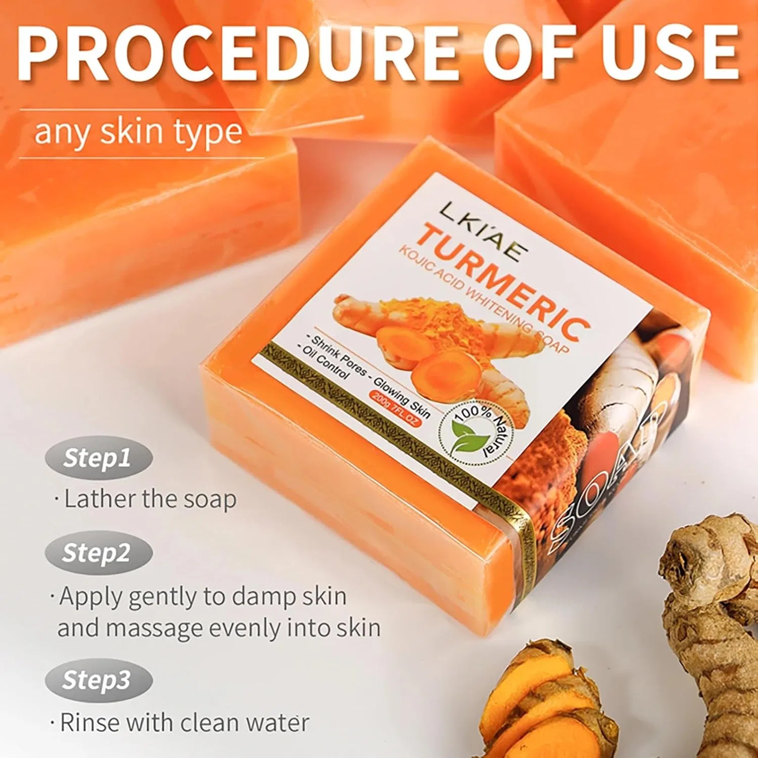 Мыло для лица и тела, куркума и койевая кислота, AILKE BOOST LUSTER, 250 г, 3 Items — фото 4