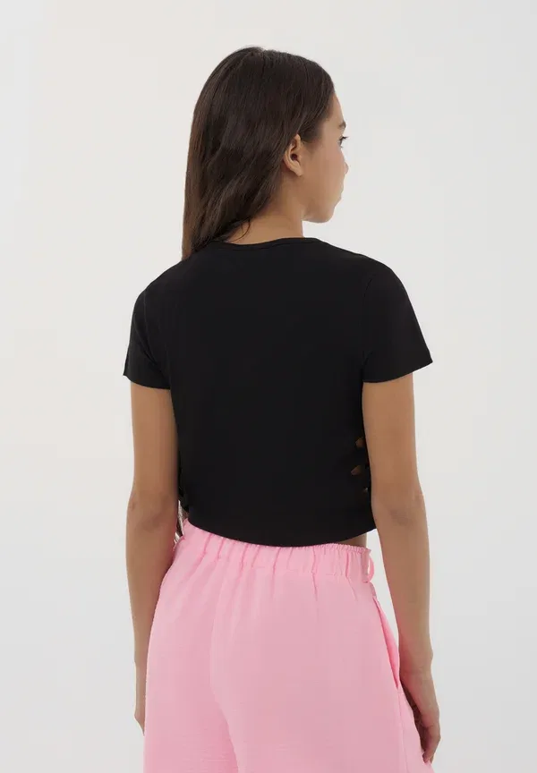 Футболка хлопковая Crop con dettagli cut-out Terranova, черный — фото 2