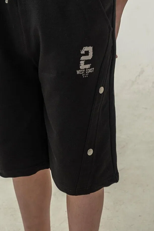 Детские шорты для мальчиков с принтом West Coast Printed Side Snap Fastener Mışıl Kids, Black — фото 4