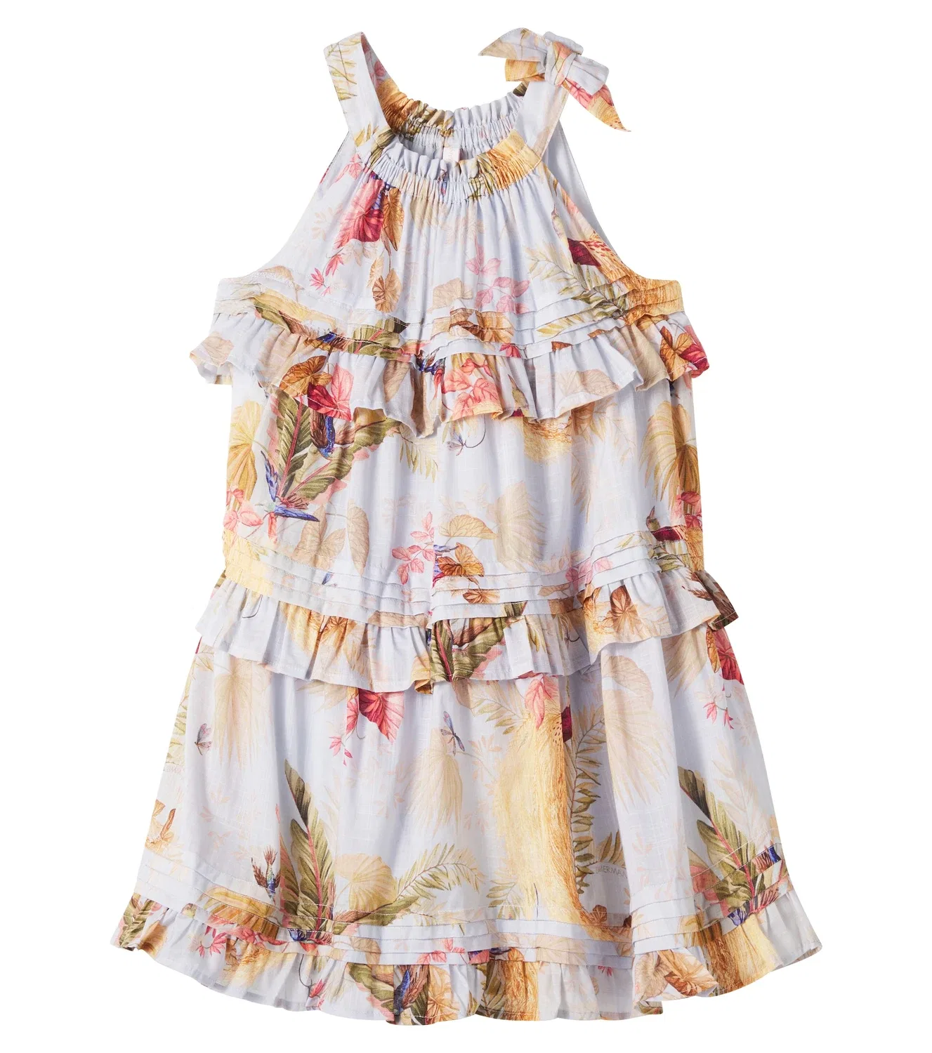 Платье хлопковое с цветочным принтом Zimmermann Kids, белый