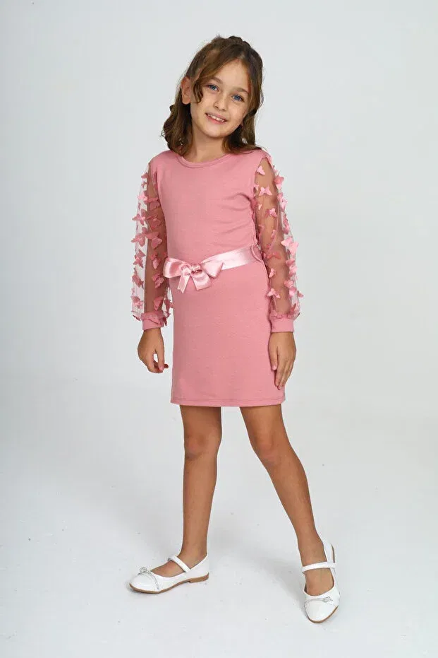 Детское платье для девочек с длинным рукавом Öykü Kids, Pink — фото 4
