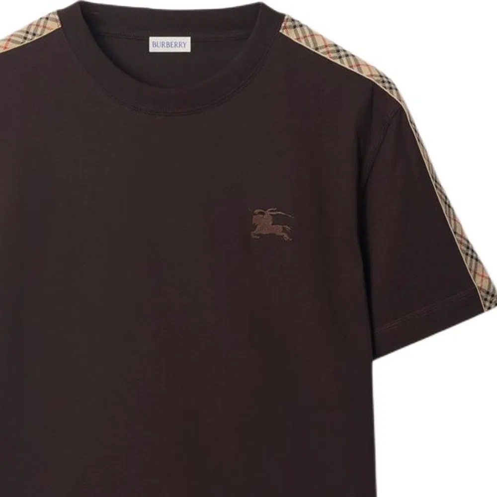Футболка Burberry из хлопка с отделкой в клетку, коричневый — фото 4