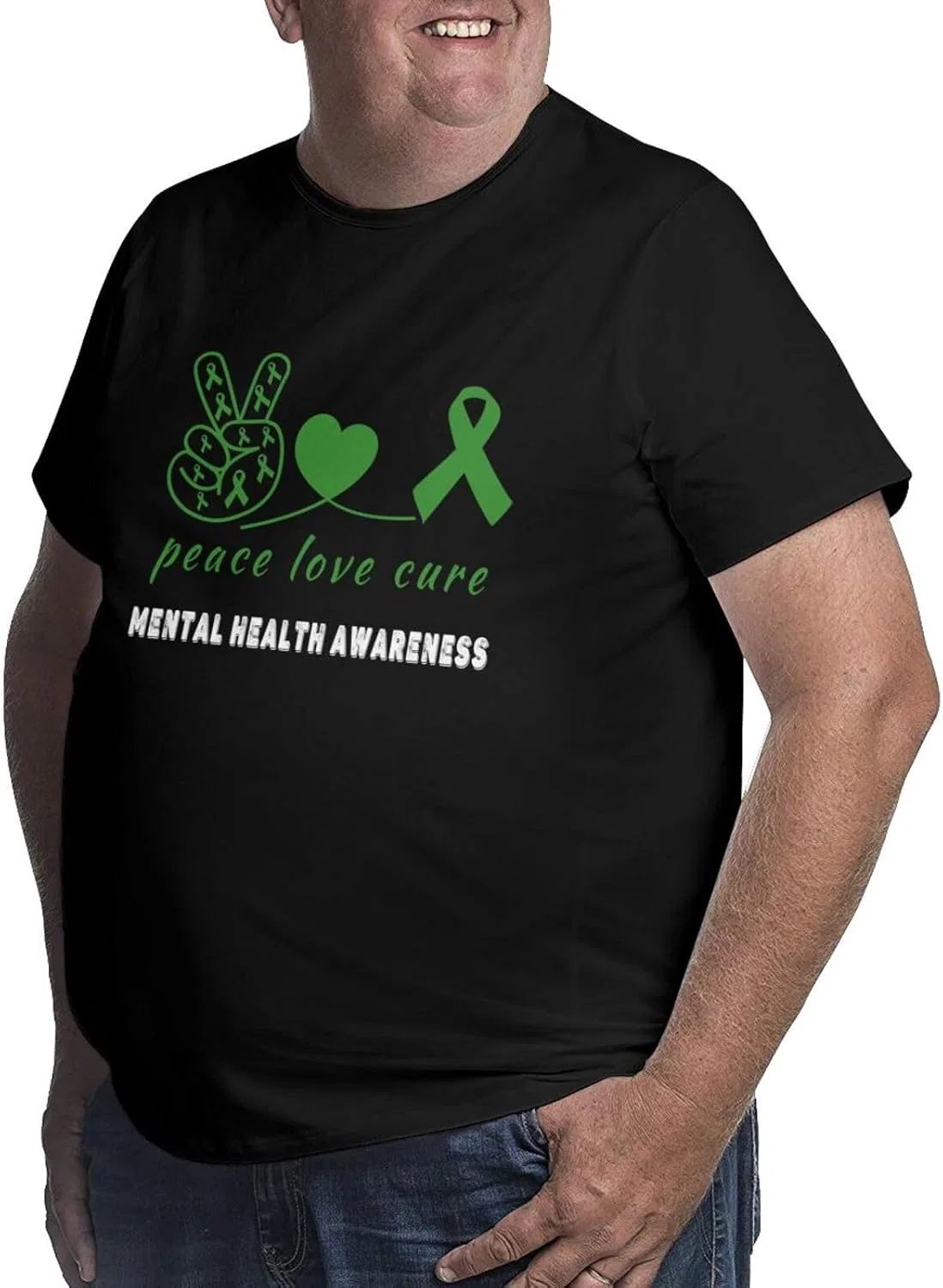 Мужская футболка с цветочным принтом Mental Health Awareness Peace Love Cure, Black — фото 2
