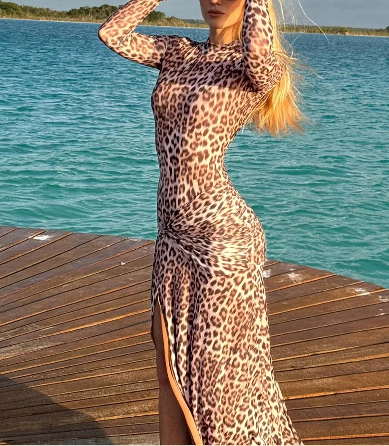 Женское платье с запахом приталенное Generic, Leopard — фото 2