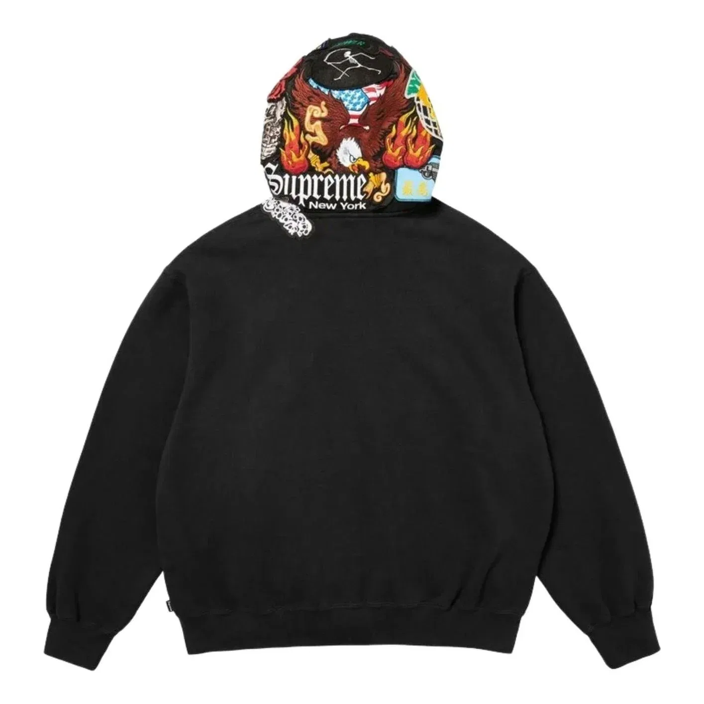 Мужское худи FW26 Patches Zip Up Hooded Sweatshirt 'Black' Supreme, черный