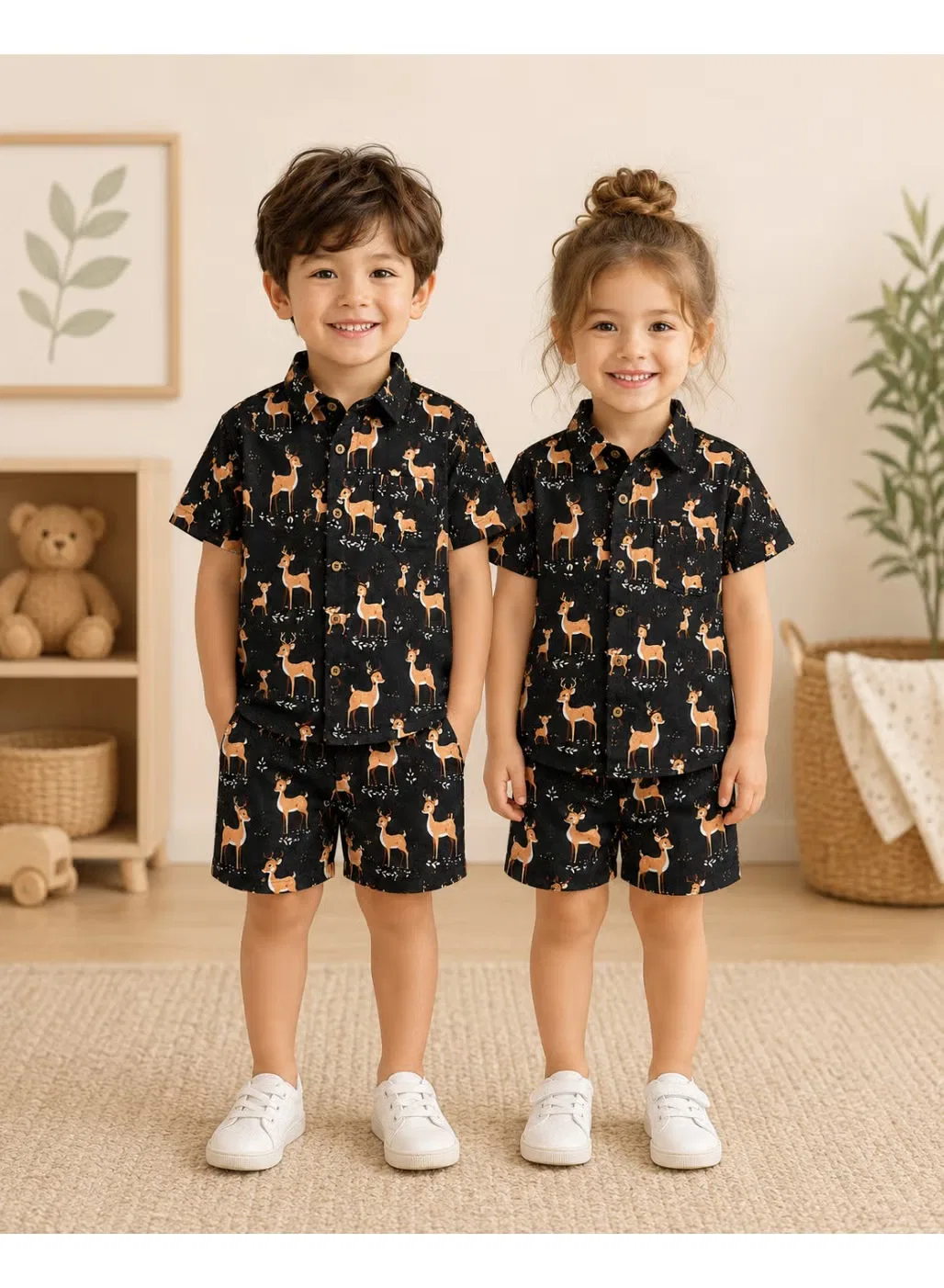 Комплект рубашка и шорты с принтом оленей Midnight Forest Matching Family Outfits, коричневый