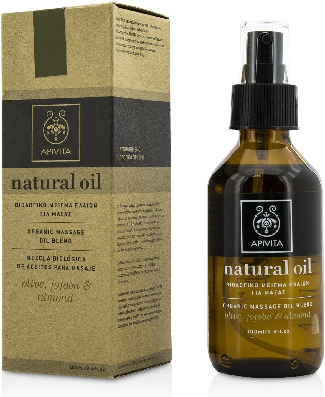 Массажное масло Organic Massage Oil, Apivita, 100 мл — фото 2