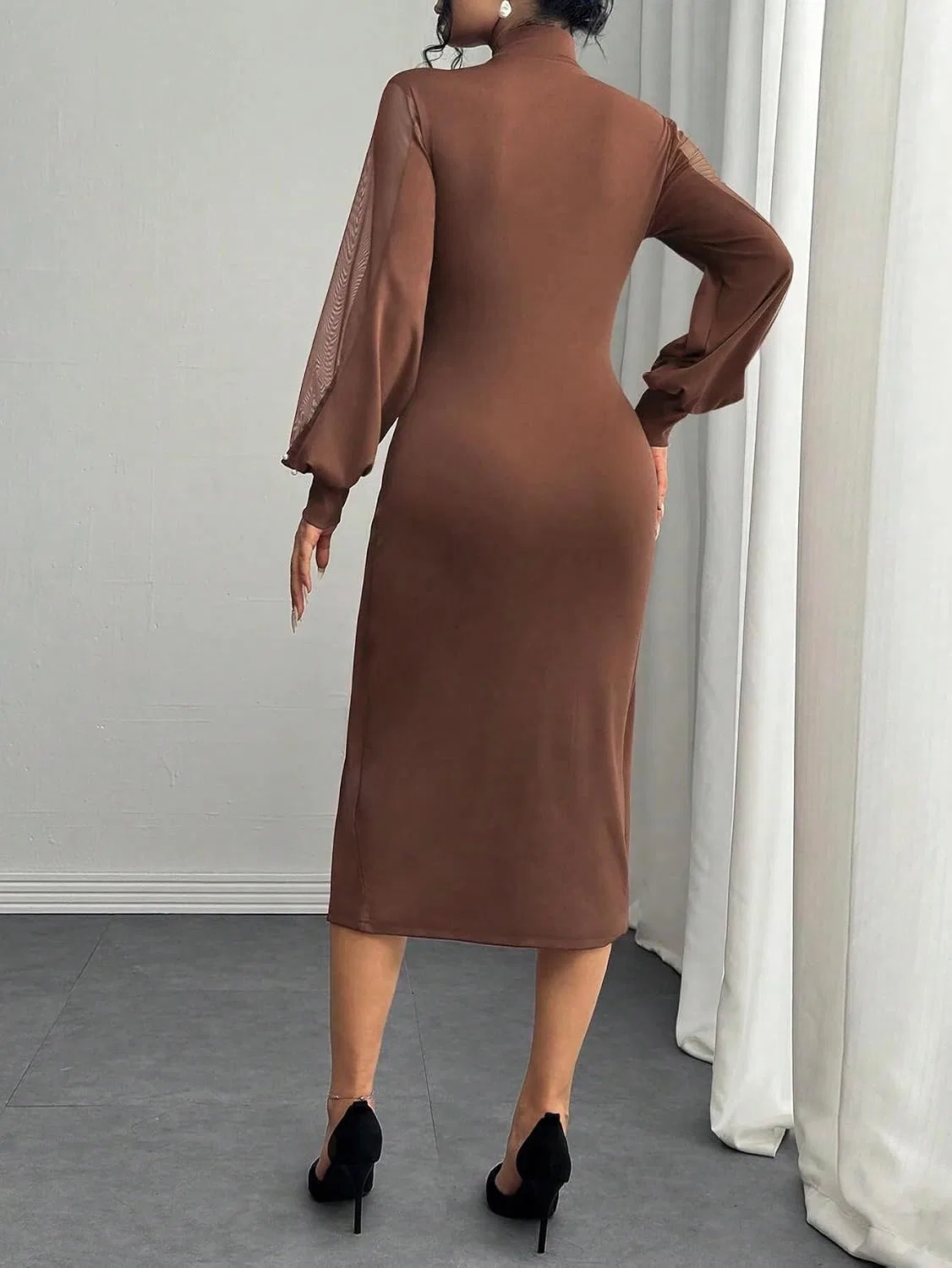 Женское облегающее платье с асимметричным вырезом Bodycon, Brown — фото 2