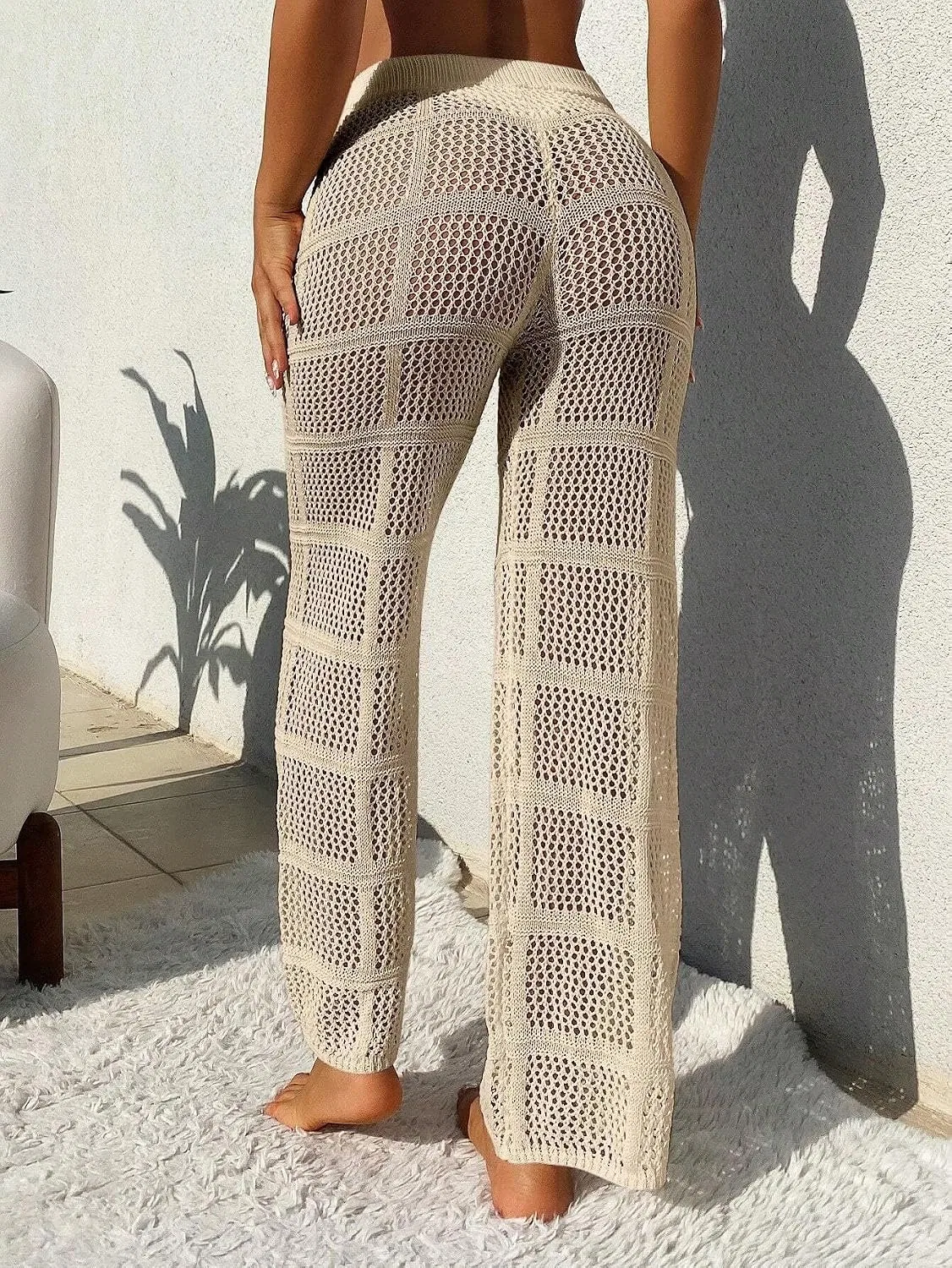 Женский пляжный костюм с вязаным кружевом, Drawstring Waist, Apricot — фото 2