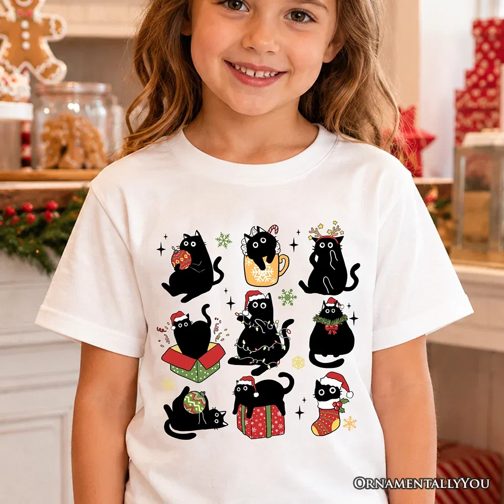 Детская футболка для мальчиков с принтом Christmas Cat Youth T-Shirt OrnamentallyYou, Sand — фото 2