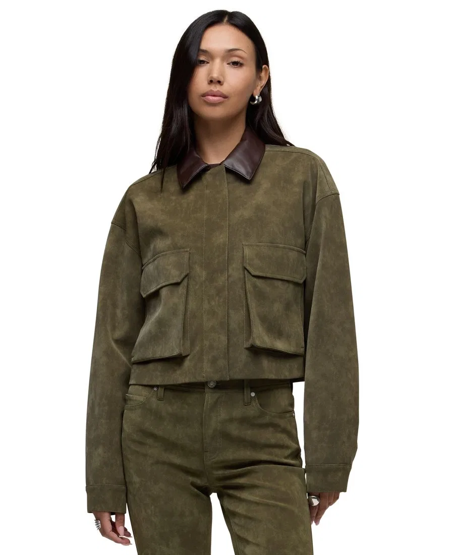 Женская куртка-чукка из экокожи с утилитарным кроем, укороченная Hudson Jeans, Army Green