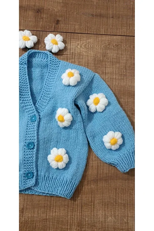 Детский кардиган с V-образным вырезом El Örgüsü Cici Bebe, Baby Blue — фото 3
