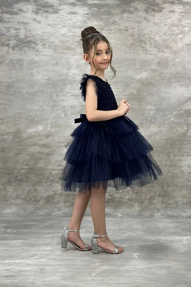 Детское платье для девочек с блестками Abiyekids, Navy Blue — фото 4