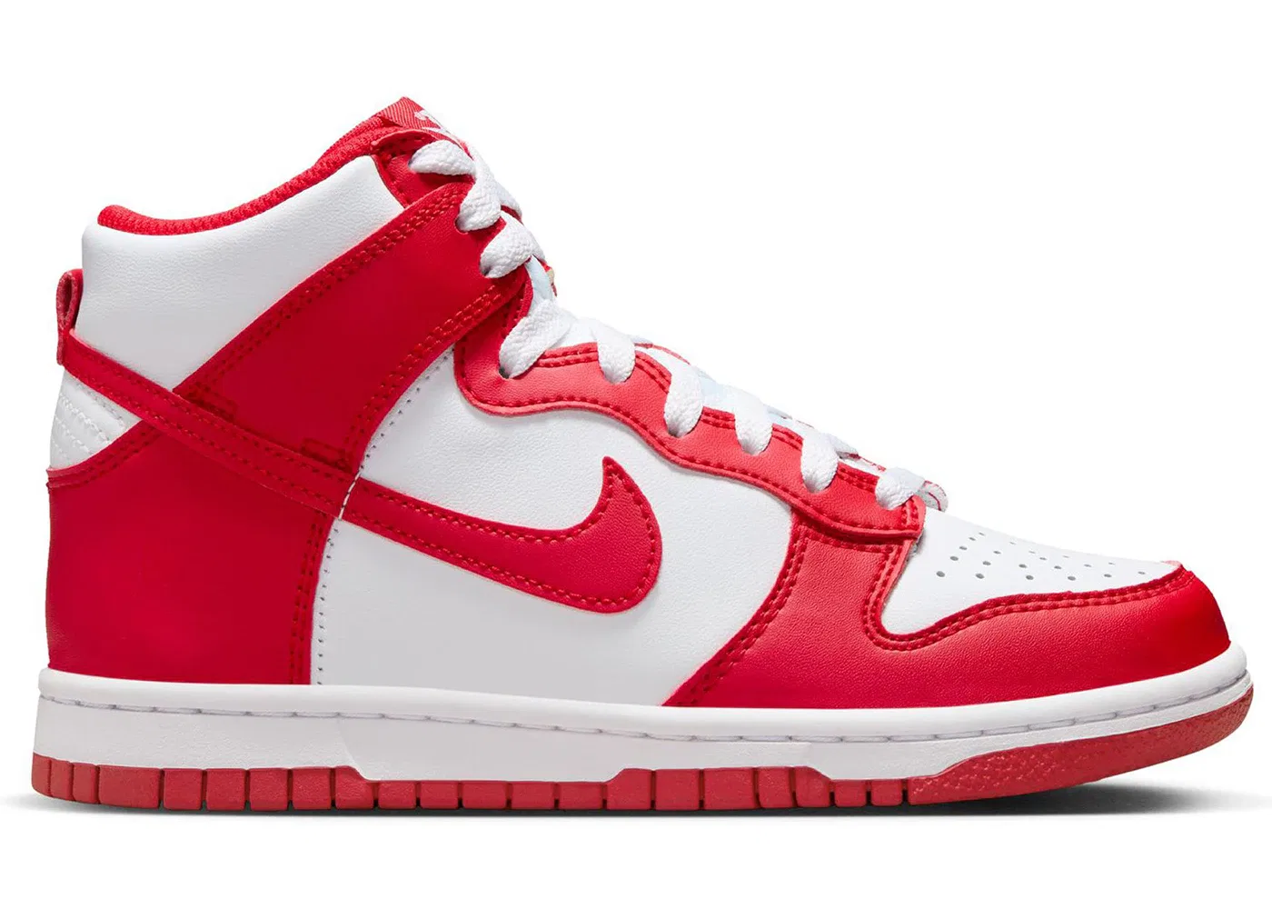 Детские кроссовки высокие с длинным шнурком Nike Dunk High Nike, White University Red