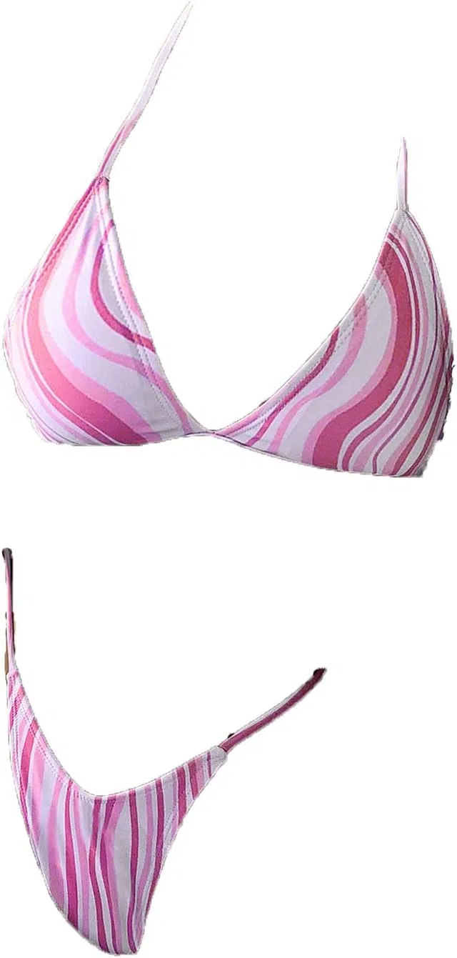 Женский бикини на завязках с ребристой текстурой, Pink