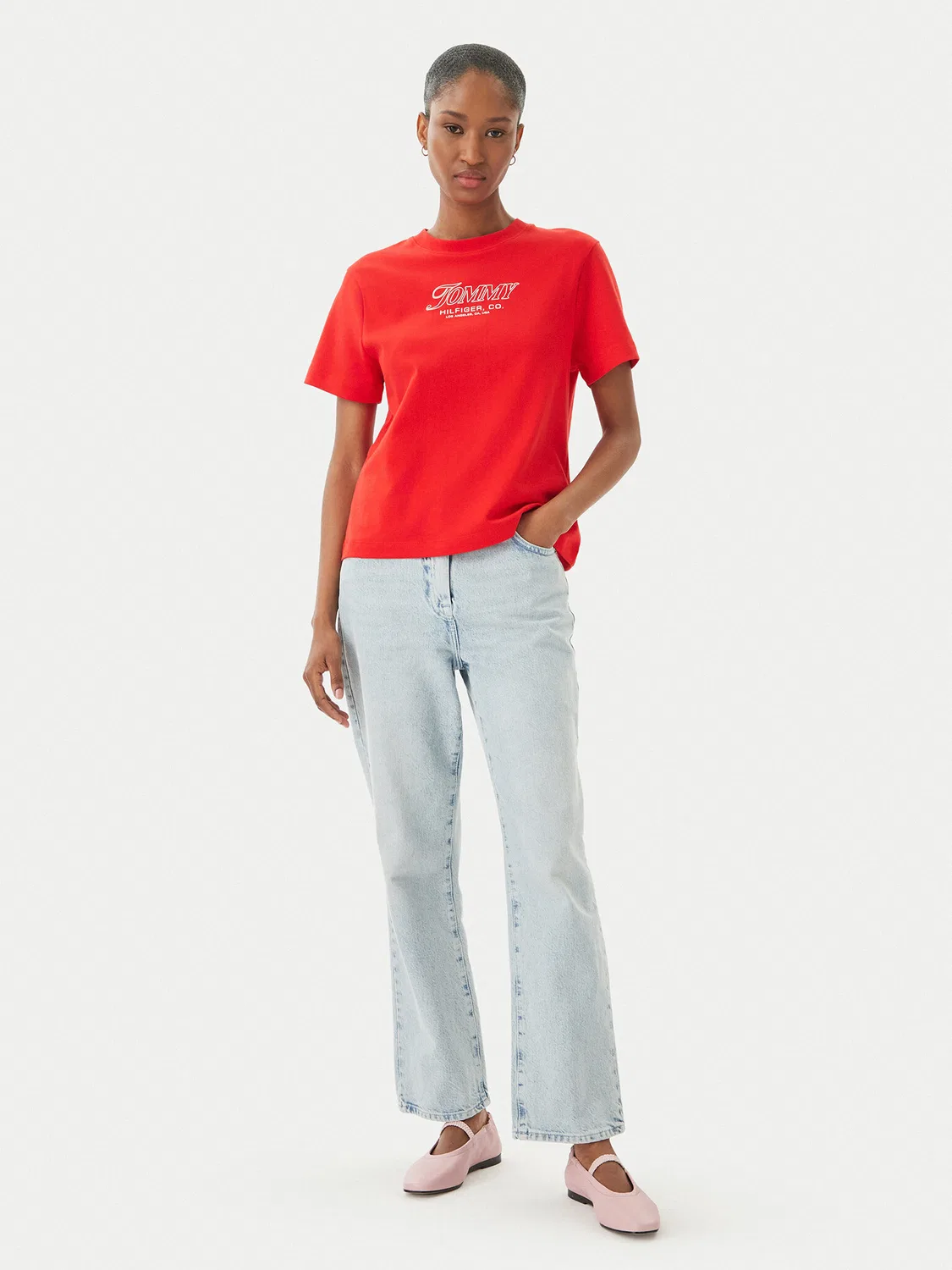 Женская футболка стандартного кроя Logo Interlock Tommy Hilfiger, красный — фото 2