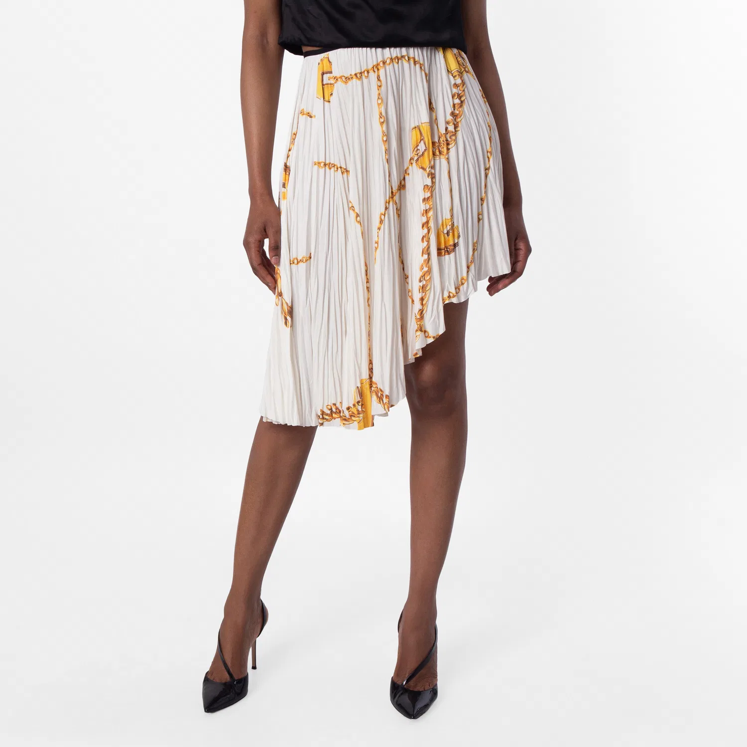 Юбка с цепочным принтом White Chain-print Asymmetric Skirt Burberry, Gold/White